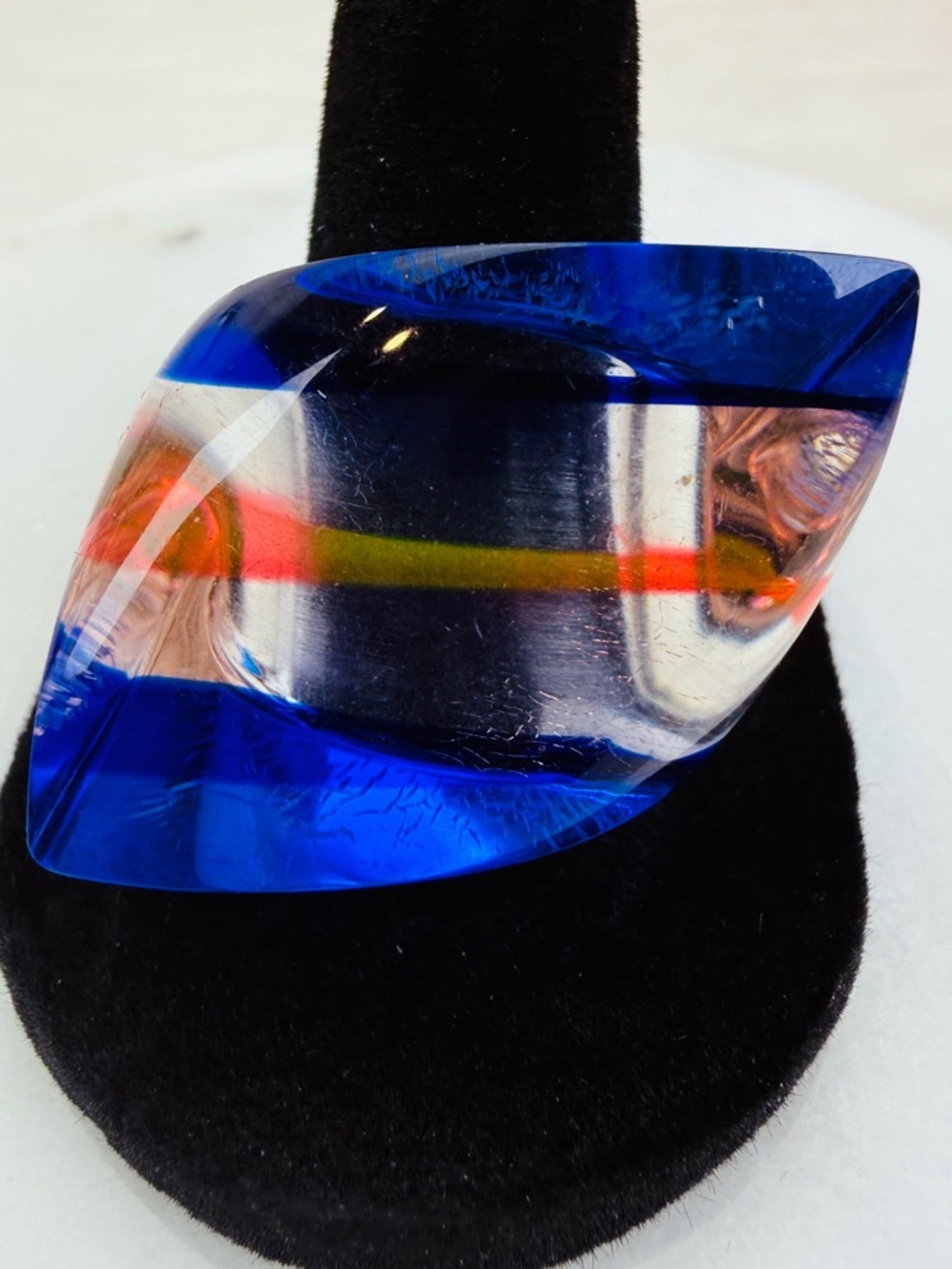Gorgeous, large, blue see-through geometric size 9 costume ring